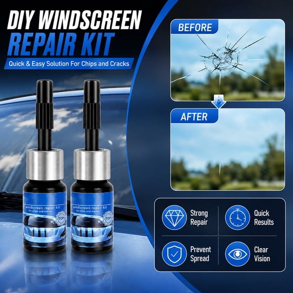 Dademeo 3ml Windshield Crack Repair Kit, High-Transparency DIY Resin for Car Front Window (Star Chip, Bullseye, Crack Prevention)