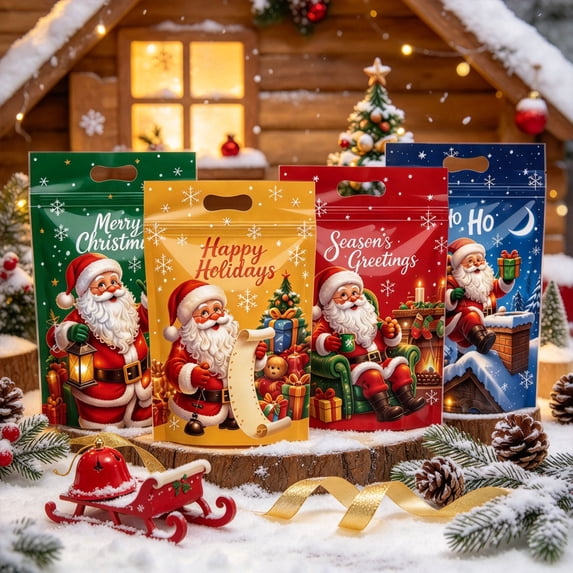 Dademeo 50Pcs Christmas Candy Self-Sealing Zipper Bags, 4 Mixed Designs ...