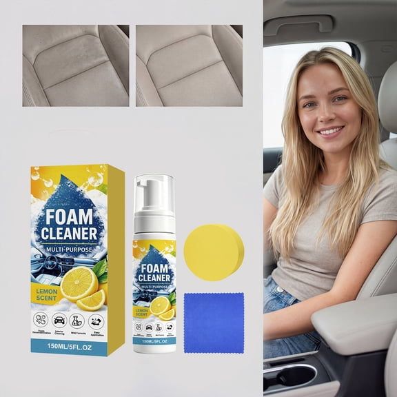 Dademeo Car Interior Foam Cleaner Kit, 150ml, Leather Seat Stain Remover with Towel & Sponge, Dashboard Vinyl Upholstery Brightening Maintenance Spray