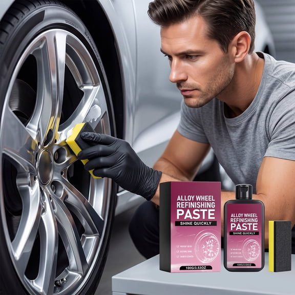 Dademeo Car Wheel Restoration Paste Kit, 100g, Rim Cleaner Polishing Care with Sponge, Brake Dust Oxidation Remover for Alloy Steel Hub Refinishing