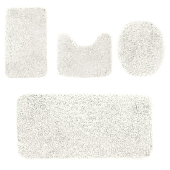 Dademeo Bath Rugs Washable Non Slip Bath Rugs Sets 4 Piece with Toilet Cover and Toilet Rugs U Shaped Bath Mat Set with Non Slip Microfiber,White