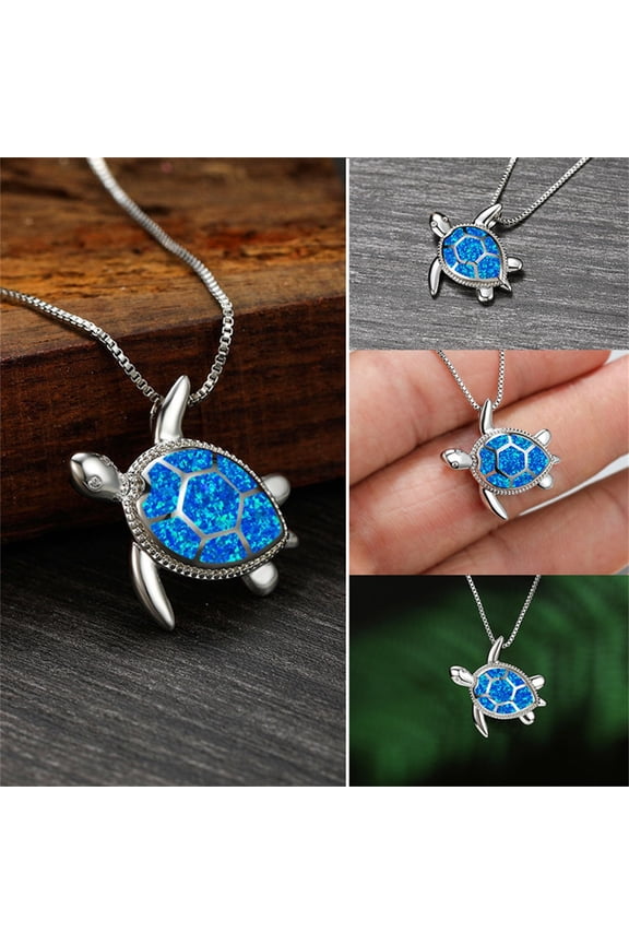 Valentines Day Gifts Blue Turtle Pendant Necklace for Women Cute Animal Pattern Opal Jewelry Choker Necklace for Her Girlfriend Wife Mom Anniversary Birthday Gifts
