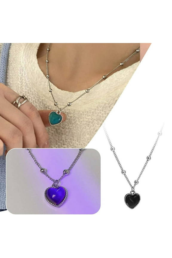 Valentines Day Gifts Color Change Love Heart Pendant Necklace for Women,Temperature Sense Beaded Link Chain Mood Aesthetic Necklace for Her Girlfriend Wife Mom Anniversary Birthday