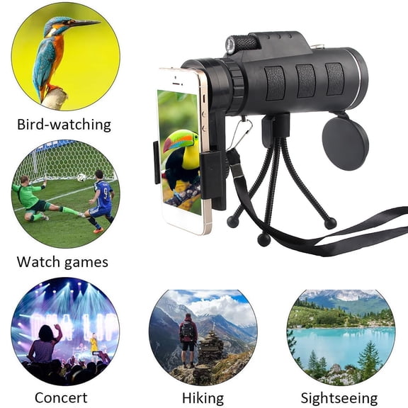 Dademeo High Power Monocular Telescope with Tripod & Phone Clip, HD Green Film BAK4 Prism, Low Light Night Vision for Bird Watching Hunting Travel Concert