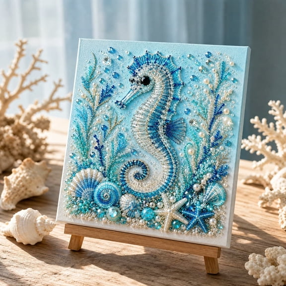 Dademeo Ocean Theme Pearl Animal Diamond DIY Craft Kit for Adults,Assorted Gems Add Raised Detail to Coastal Scenes,DIY Home Wall Decor Gift