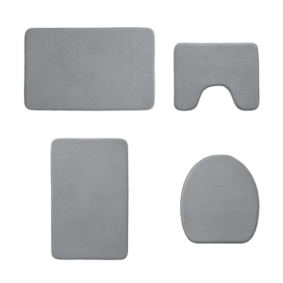 Dademeo Bath Rugs for Bathroom Floor Sets Waterproof 4 Piece Bathroom Rugs Set,Memory Foam Non-Slip,Pvc Backing Washable Bathroom Mats,Gray