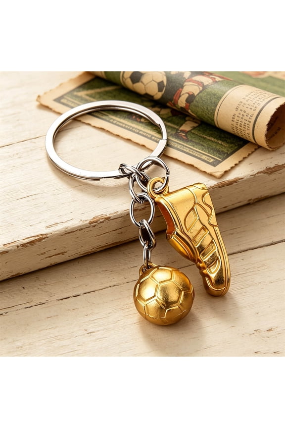 Soccer Keychain 3D Gold Football Cleat Key Ring Metal Sports Keychain Gift for Fan Enthusiast Game Day Souvenir Accessory for Car Keys Backpack Purse