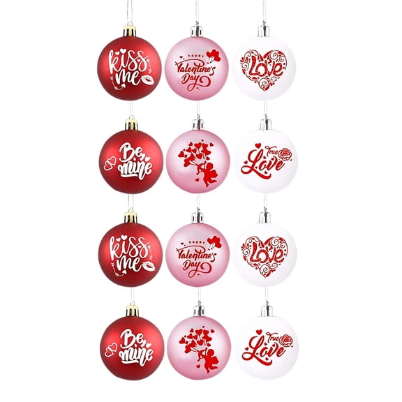 Dadiaei 12PCS Love Ball Ornaments 2.36" Tree Decor Shatterproof Plastic for Valentine's Day Party Garland Wreath Hanging Pendant Festive DIY Home Decoration