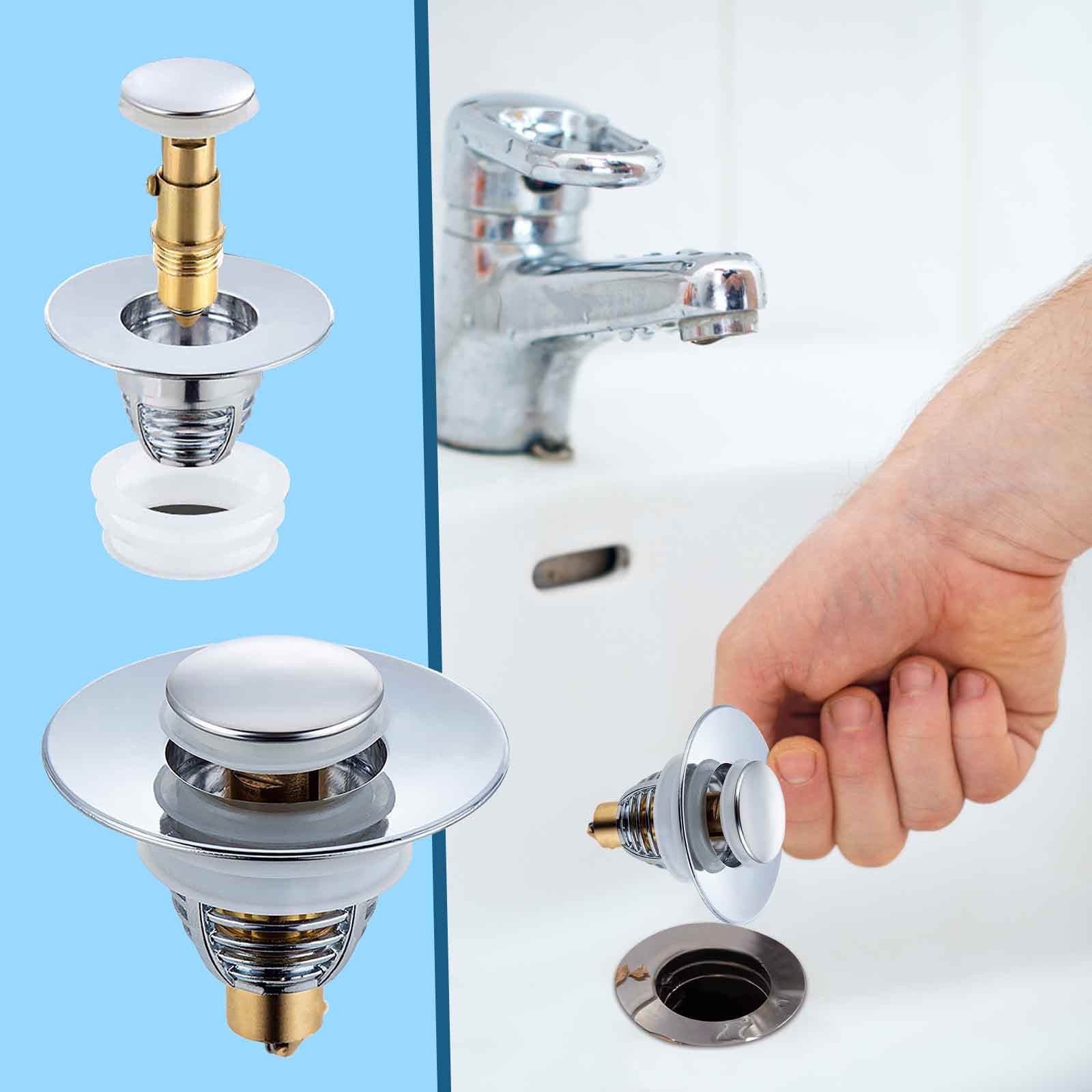 Dadiaei 2-in-1 Universal Bathroom Sink Stopper - Brushed Nickel Pop Up Drain Stopper,Brass ...