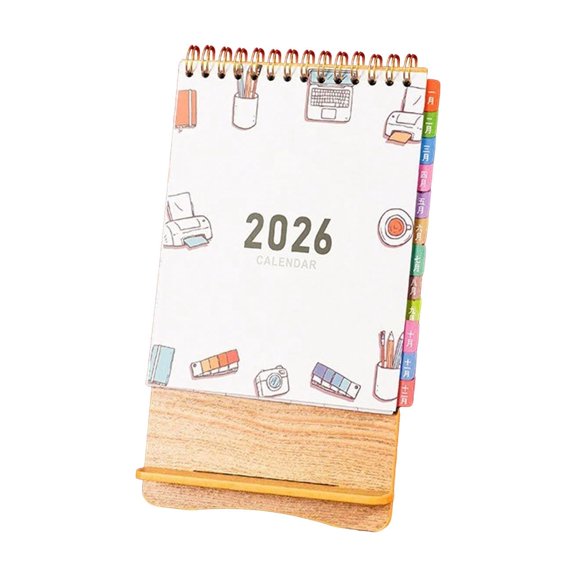 Dadiaei 2026 Paper Desk Calendar Office Desktop Calendar Festive Red Mini Desk Calendar Cozy Home Decor for Living Room and Bedroom, D
