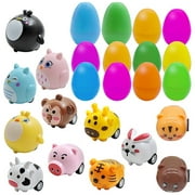 Dadiaei 24 Pack Easter Eggs with Animal Pull Back Toy Cars Inside, Easter Basket Stuffers for Kids, Easter Theme Cartoon Animal Vehicles for Egg Hunts, Party Favors Gifts for Boys & Girls