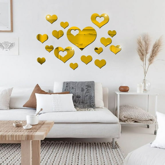 Dadiaei 3D Heart Mirror Wall Decal,16 Pieces Acrylic Heart Mirrors Wall Art Decor,Removable Heart Wall Sticker for Living Room,Bedroom,Home Decoration,Modern Wall Decor,Self-Adhesive Heart Mirrors