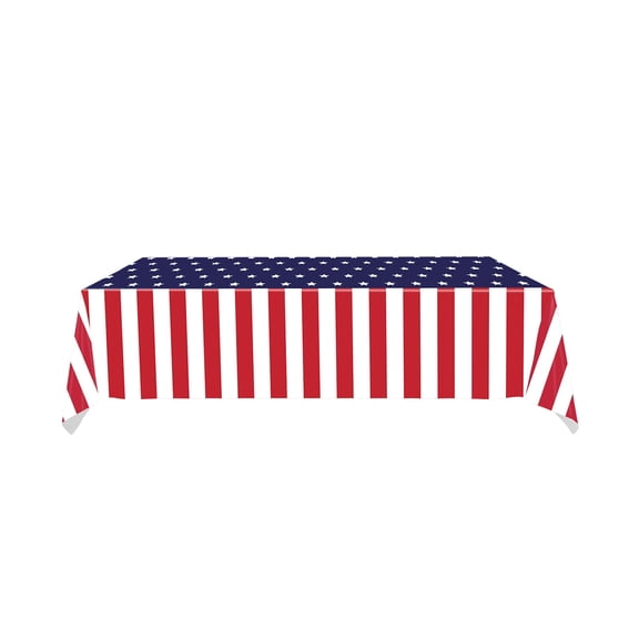 Dadiaei 54x108 in Patriotic Disposable Tablecloth, Red White Blue Independence Day Party Supplies, Plastic Cutlery Set for Memorial Day Veterans Day