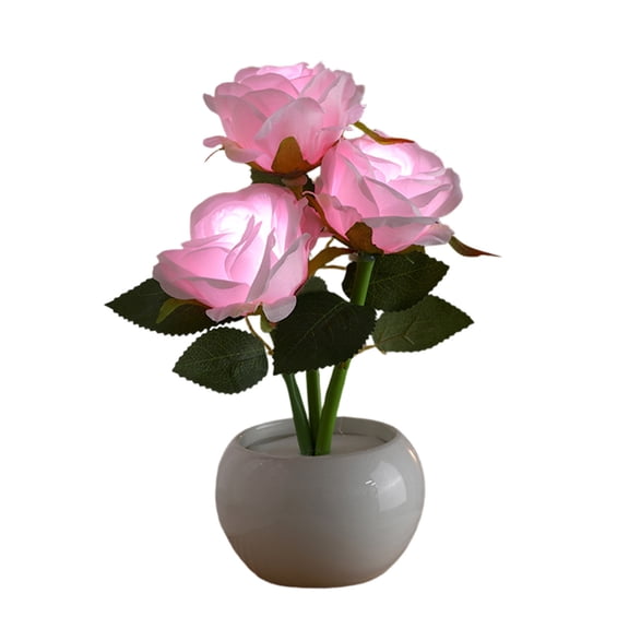 Dadiaei 9.5in LED Rose Flower Pot Night Light, USB Powered Artificial Flower Lamp for Bedroom Decor, Ceramic Base Fabric Petals, Romantic Mothers Gift