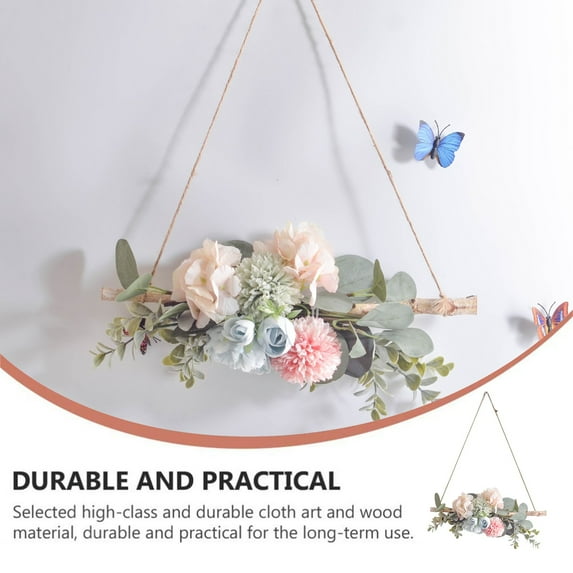 Dadiaei Artificial Floral Wreath for Front Door - Spring White Flowers & Green Leaves Garland Decor, Hanging Wreath for Wall Window Home Decorations, Floral Hoop Wreath
