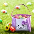 thumbnail image 1 of Dadiaei Easter Bunny Basket for Kids - Cotton Canvas Easter Egg Hunt Bag with Long Plush Ears, Rabbit Print Tote Gift Bag for Boys & Girls, Purple Easter Basket for Toddlers, 1 of 5