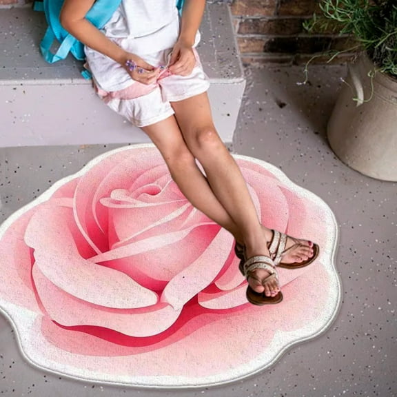 Dadiaei Peony Floral Round Rug - Plush Fluffy Non-Slip Shaggy Bath Mat for Bedroom, Kitchen, Bathroom, Living Room, Floral Area Rugs, Soft Floor Mat for Home Decor