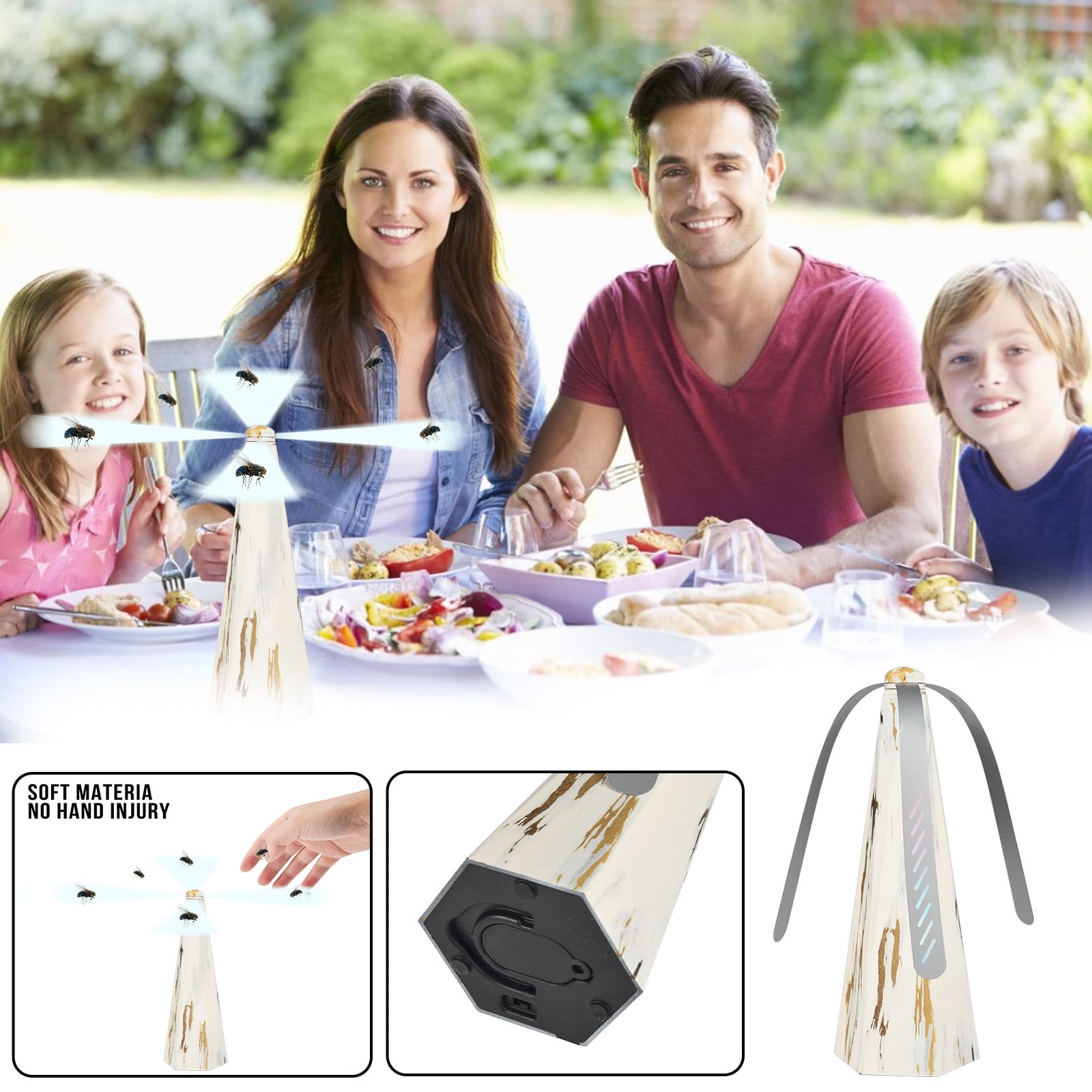 Dadiaei Rechargeable Food Fan for Table, Indoor Outdoor Meal, Party, BBQ, Picnic, Patio, Home - Portable Fan with 2 Gear Speeds & Holographic Blades for Cooling Food Efficiently