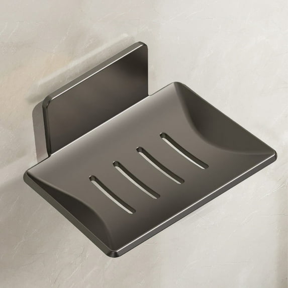 Dadiaei Stainless Steel Soap Dish for Shower Wall, Adhesive Bar Soap Tray with Drain, 5-Slot Sponge Holder for Kitchen Sink, Bathroom Soap Holder, Silver