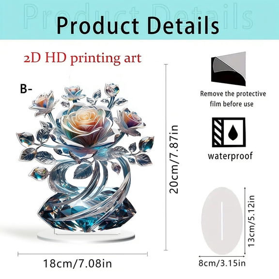 Dadiaei Colorful Acrylic Lily Rose Sculpture, Vibrant Floral Decor for Study Desk, Modern Art Piece for Office Shelf, Light Refracting Home Accent