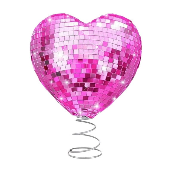 Dadiaei Disco Mirror Heart Tree Topper for Valentines Day and Christmas Decor Foam Ornament with Spring Base for Large Tree Pink and Red Hanging for Festive and Gift Giving