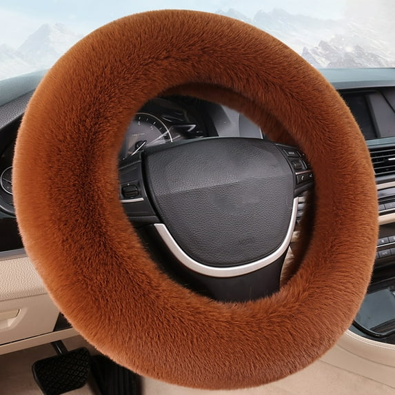 Dadiaei Fluffy 15 Universal Steering Wheel Cover for Warm Winter, Non-Slip Elastic Furry Car Steering Wheel Protector - Soft Auto Accessories for Vehicle Interior Decor (Red)