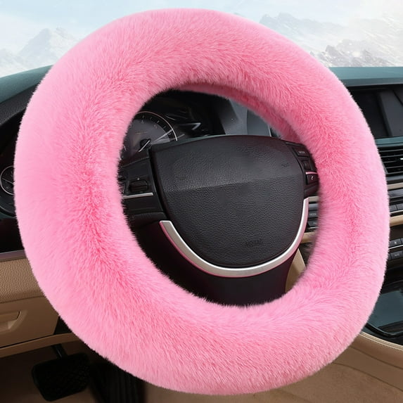 Dadiaei Fluffy 15 Universal Steering Wheel Cover for Warm Winter, Non-Slip Elastic Furry Car Steering Wheel Protector - Soft Auto Accessories for Vehicle Interior Decor (Red)