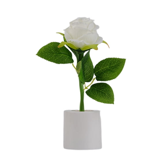 Dadiaei LED Rose Night Light Valentine's Day Gift Flower Pot Light Mini Night Light Atmospheres Desk Lamp Bedroom Bedlight Home Decoration Desktop Realistic Artificial Flowers for Home Decor, White
