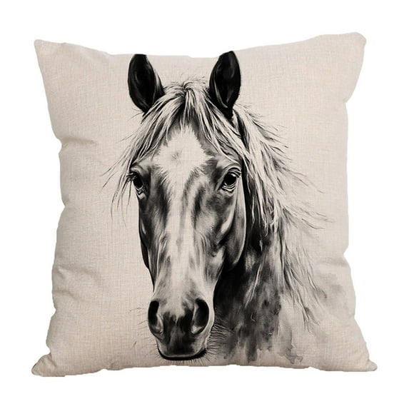 Dadiaei Linen Cushion Cover Horse Print Decorative Sofa Pillow for Living Room Office Lumbar Support Throw Pillowcase Farmhouse Decor,18x18in