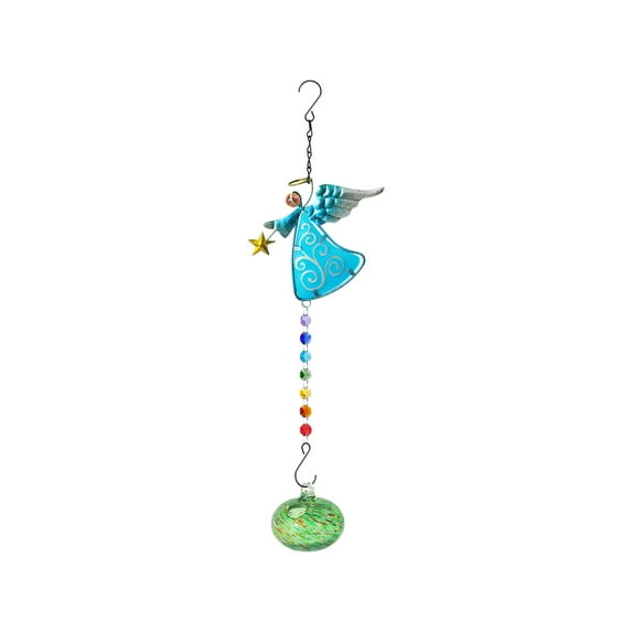 Dadiaei Painted Hummingbird Shaped Feeder Wind Chime Outdoor Garden Decor Sunlight Refractor Colorful Bird Attractor Hanging for Patio Yard Gift for Nature Lovers Unique Outdoor Pendant