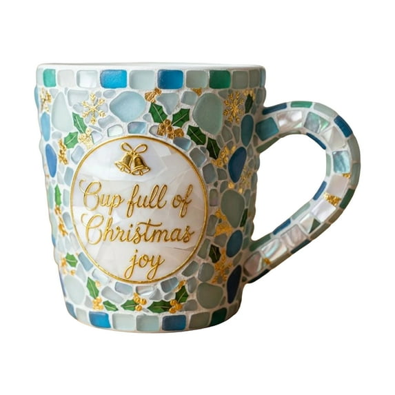 Dadiaei Seaglass Christmas Mug Handcrafted with Inlays for Holiday Hot Cocoa and Coffee Cozy Festive Gift Idea
