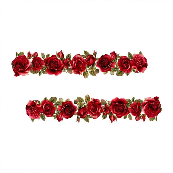 Dadiaei Valentines Red Rose Wall Stickers 2 Piece PVC Removable Decal for Living Room Bedroom Home Decor Romantic Floral Decoration 23.6x5.7 Inch