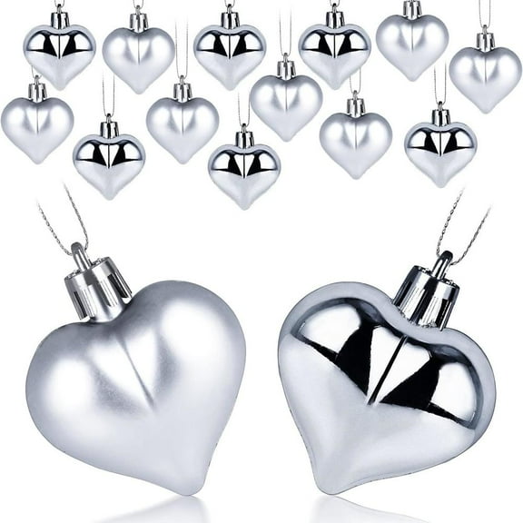 Dadiy 12 PCS Heart Shaped Decorations for Christmas Tree Party Decor Valentine's Day Hanging Ornaments (Silver)
