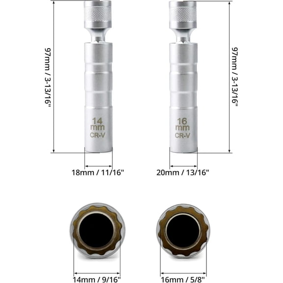 Dado magntico giratorio para bujas de 14 mm y 16 mm, accionamiento de 3/8"