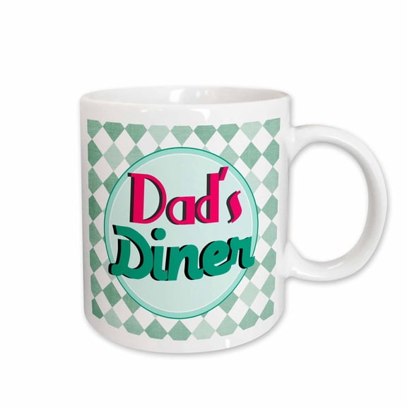 3drose, Dads Diner on Aqua Blue - Retro Hot Pink Turquoise Teal 1950s Style 50s Fifties Kitchen Fathers Day, 15oz Mug