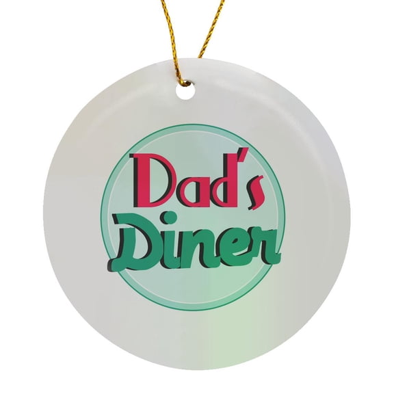 3drose, Dads Diner on White - Retro Hot Pink Turquoise Teal Blue 1950s Style 50s Fifties Kitchen Fathers Day, Circle Porcelain Ornament