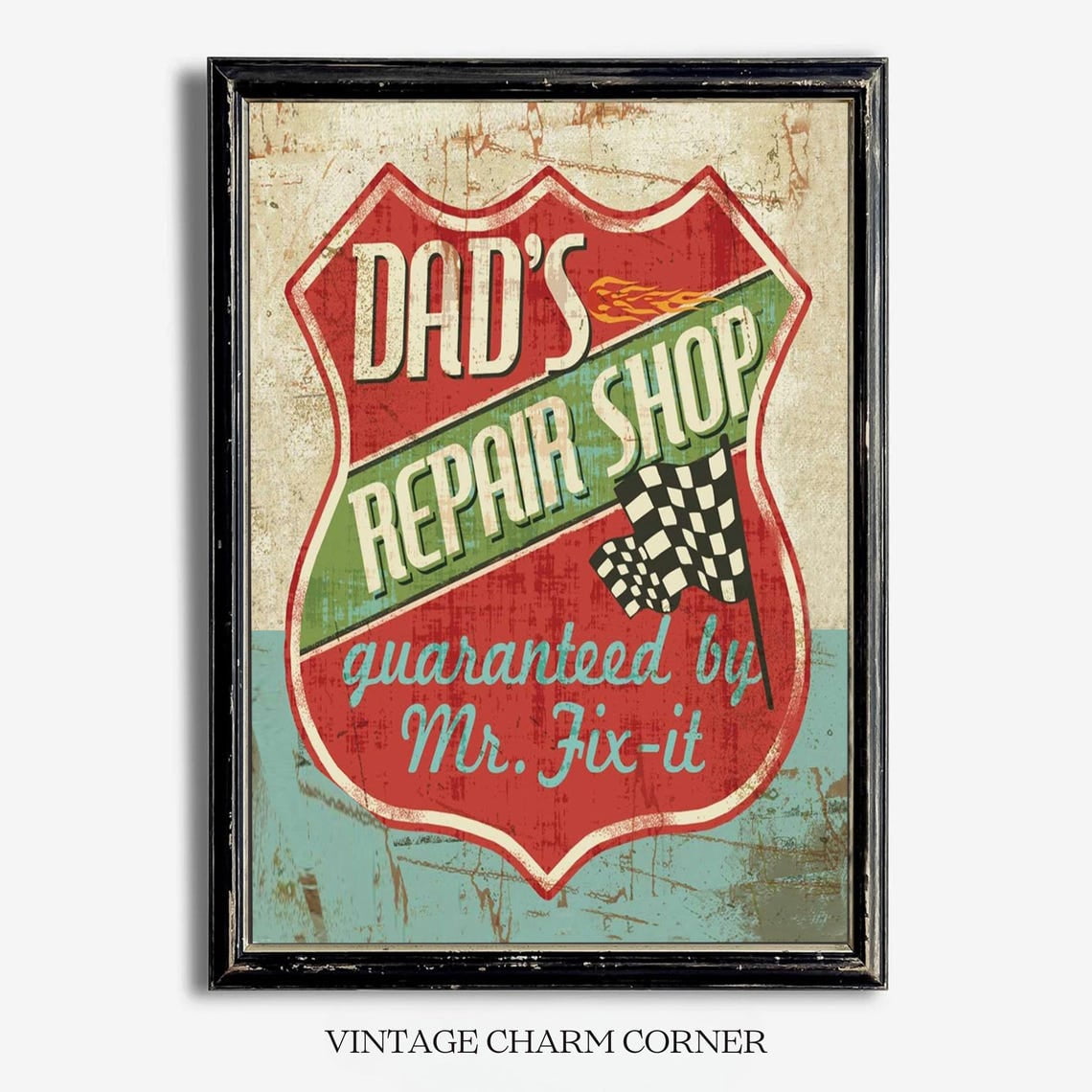 Dads Garage Vintage Mechanic Sign Poster, Stretched Size 12x18 ...