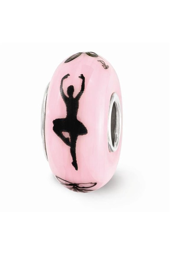 Dads & Grads QRS3627 Sterling Silver Reflections Pink Hand Painted Ballerina Fenton Glass Bead