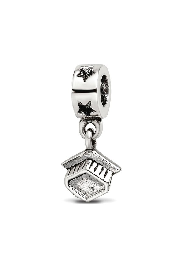 Dads & Grads QRS491 Sterling Silver Reflections Graduation Cap Dangle Bead - Antiqued & Polished