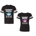 thumbnail image 1 of Dady Mama Shark Unisex Couple Matching Cotton Jersey style T-Shirt Contrasting stripes on sleeves (Men Black / Women Black) (Men M / Women L), 1 of 3