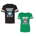 thumbnail image 1 of Dady Mama Shark Unisex Couple Matching Cotton Jersey style T-Shirt Contrasting stripes on sleeves (Men Black / Women Green) (Men XL / Women M), 1 of 3