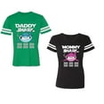 thumbnail image 1 of Dady Mama Shark Unisex Couple Matching Cotton Jersey style T-Shirt Contrasting stripes on sleeves (Men Green / Women Black) (Men L / Women XXL), 1 of 3