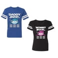 thumbnail image 1 of Dady Mama Shark Unisex Couple Matching Cotton Jersey style T-Shirt Contrasting stripes on sleeves (Men Royal / Women Black) (Men S / Women S), 1 of 3