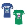 thumbnail image 1 of Dady Mama Shark Unisex Couple Matching Cotton Jersey style T-Shirt Contrasting stripes on sleeves (Men Royal / Women Green) (Men XL / Women XXL), 1 of 3