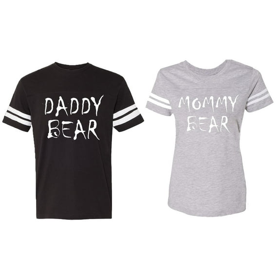Dady Mommy Bear Matching Couple Cotton Jerseys (Men Black / Women Heather) (Men L / Women M)