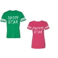 thumbnail image 1 of Dady Mommy Bear Unisex Couple Matching Cotton Jersey style T-Shirt Contrasting stripes on sleeves (Men Green / Women Pink) (Men S / Women S), 1 of 3