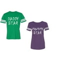 thumbnail image 1 of Dady Mommy Bear Unisex Couple Matching Cotton Jersey style T-Shirt Contrasting stripes on sleeves (Men Green / Women Purple) (Men M / Women XL), 1 of 3