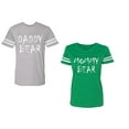 thumbnail image 1 of Dady Mommy Bear Unisex Couple Matching Cotton Jersey style T-Shirt Contrasting stripes on sleeves (Men Heather / Women Green) (Men S / Women L), 1 of 3