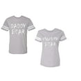 thumbnail image 1 of Dady Mommy Bear Unisex Couple Matching Cotton Jersey style T-Shirt Contrasting stripes on sleeves (Men Heather / Women Heather) (Men L / Women XXL), 1 of 3