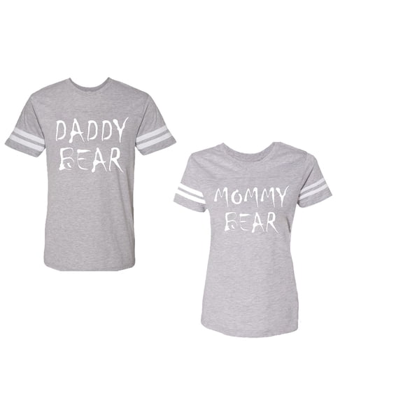 Dady Mommy Bear Unisex Couple Matching Cotton Jersey style T-Shirt Contrasting stripes on sleeves (Men Heather / Women Heather) (Men M / Women M)